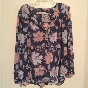 Floral Ann Taylor Loft Long-Sleeve Blouse